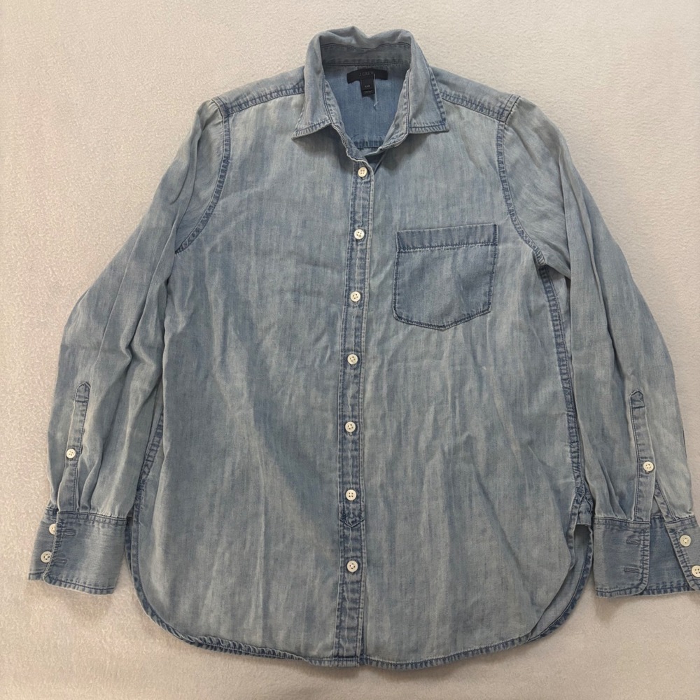 J.Crew Womens XXS Light Wash Chambray Denim Button Down Long Sleeve Shirt